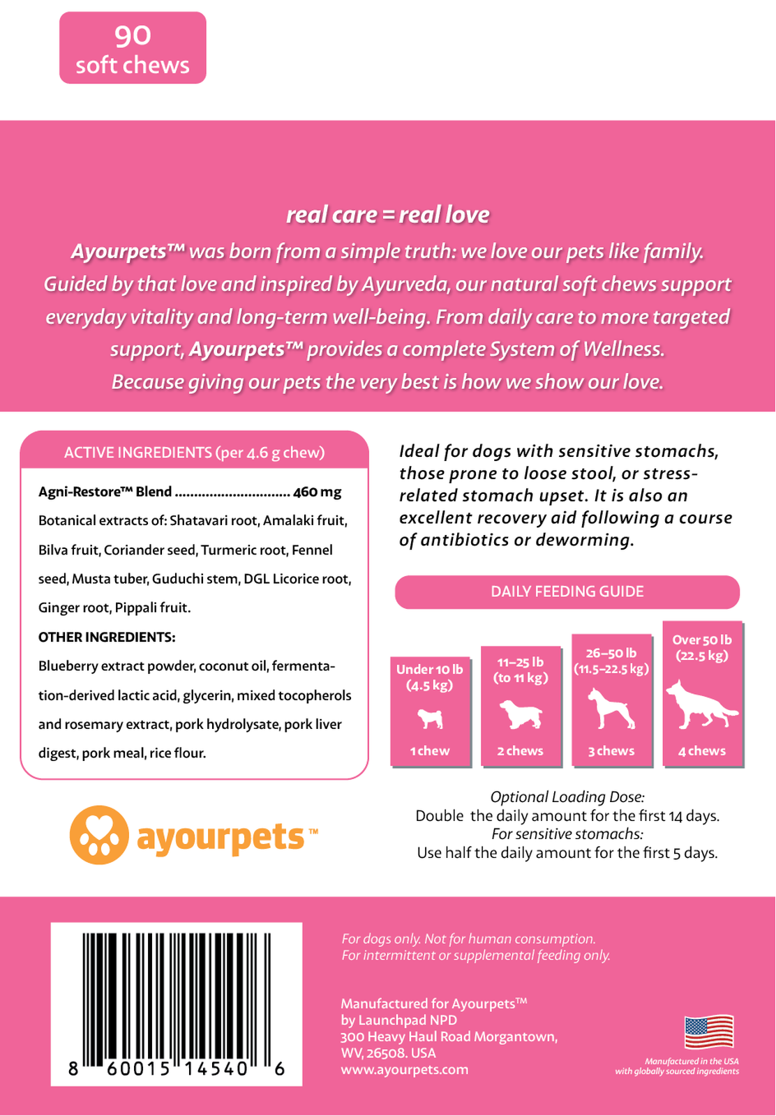 Tummy Trust pouch back: ingredients and daily feeding guide