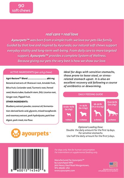 Tummy Trust pouch back: ingredients and daily feeding guide