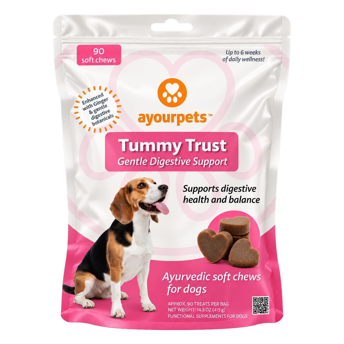 Ayourpets Tummy Trust Gentle Digestive Support soft chews for dogs, 90-chew pouch front