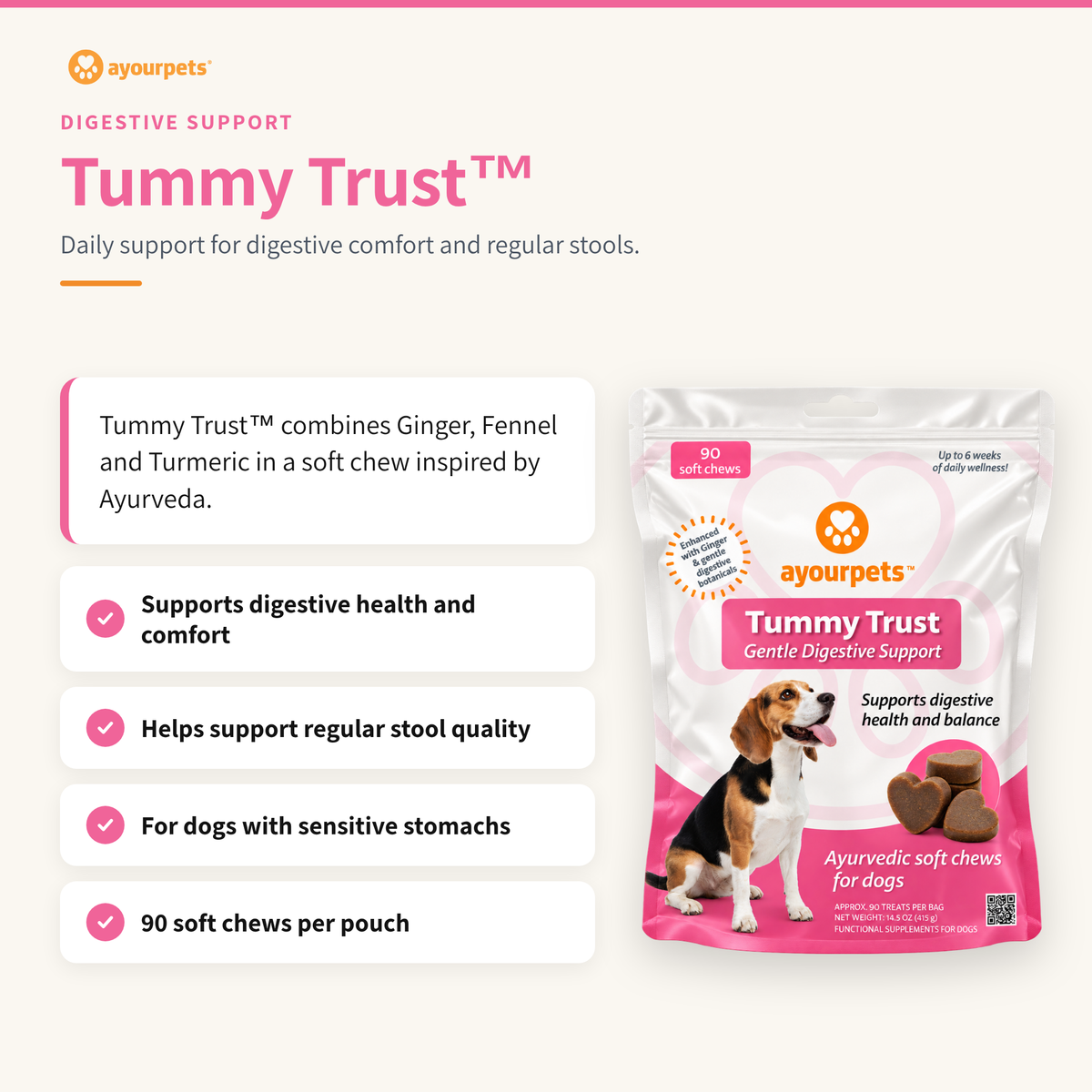Tummy Trust digestive soft chews for dogs: key benefits and pouch